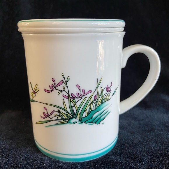 Wanlangtang Ceramics Tea Cup Coffee Mug with Lid Coaster & Strainer w/ Flowers - Picture 2 of 12